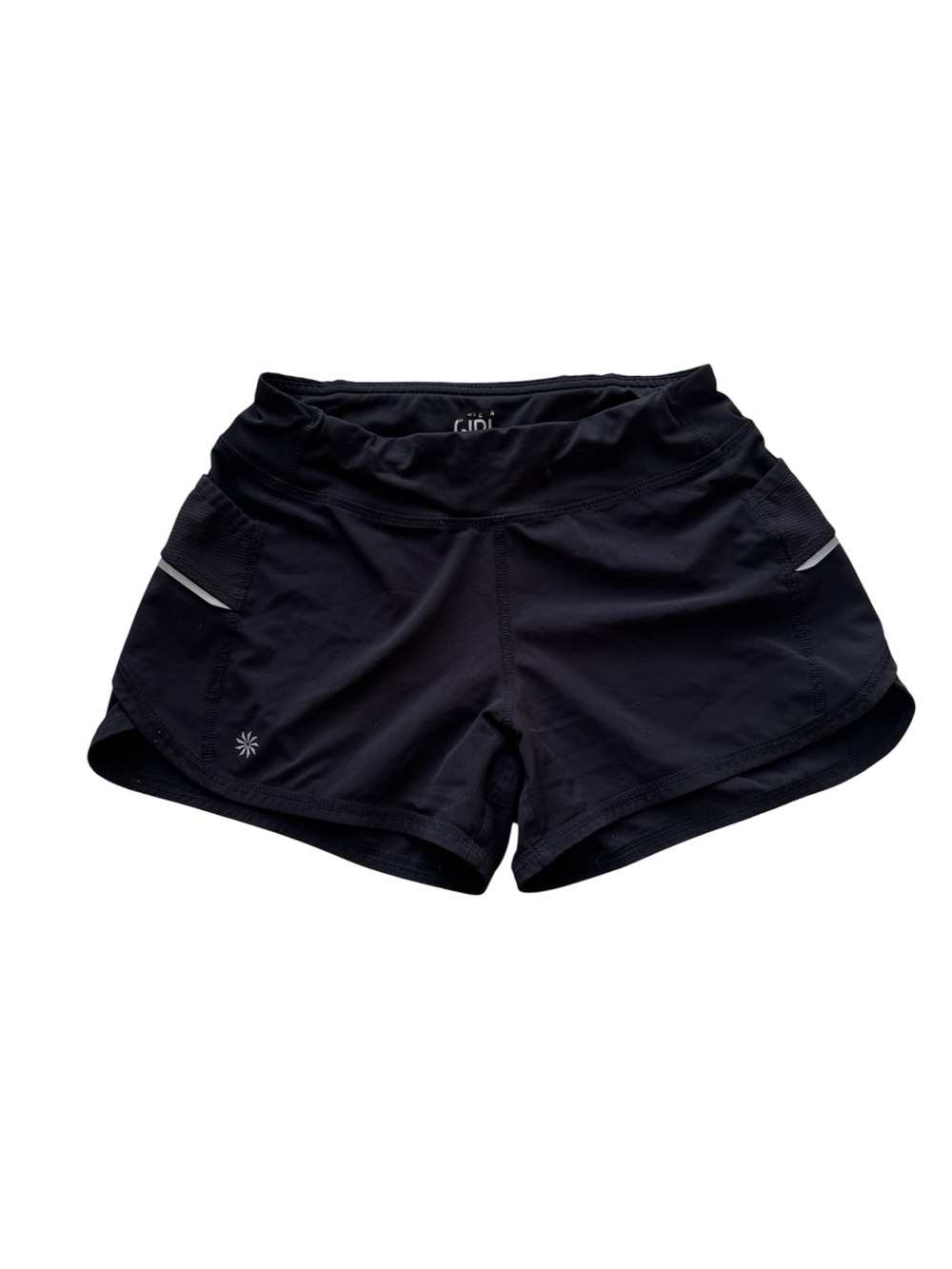 Athleta Girl Record Breaker 3" Running Shorts in Black with Aqua Zip Pocket - Picture 2 of 16